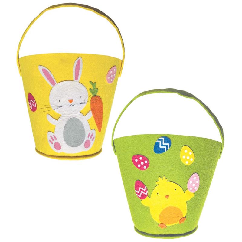 Easter Large Felt Bucket - Assorted Festive Holiday Container Kids Egg Hunt Basket Craft Supplies