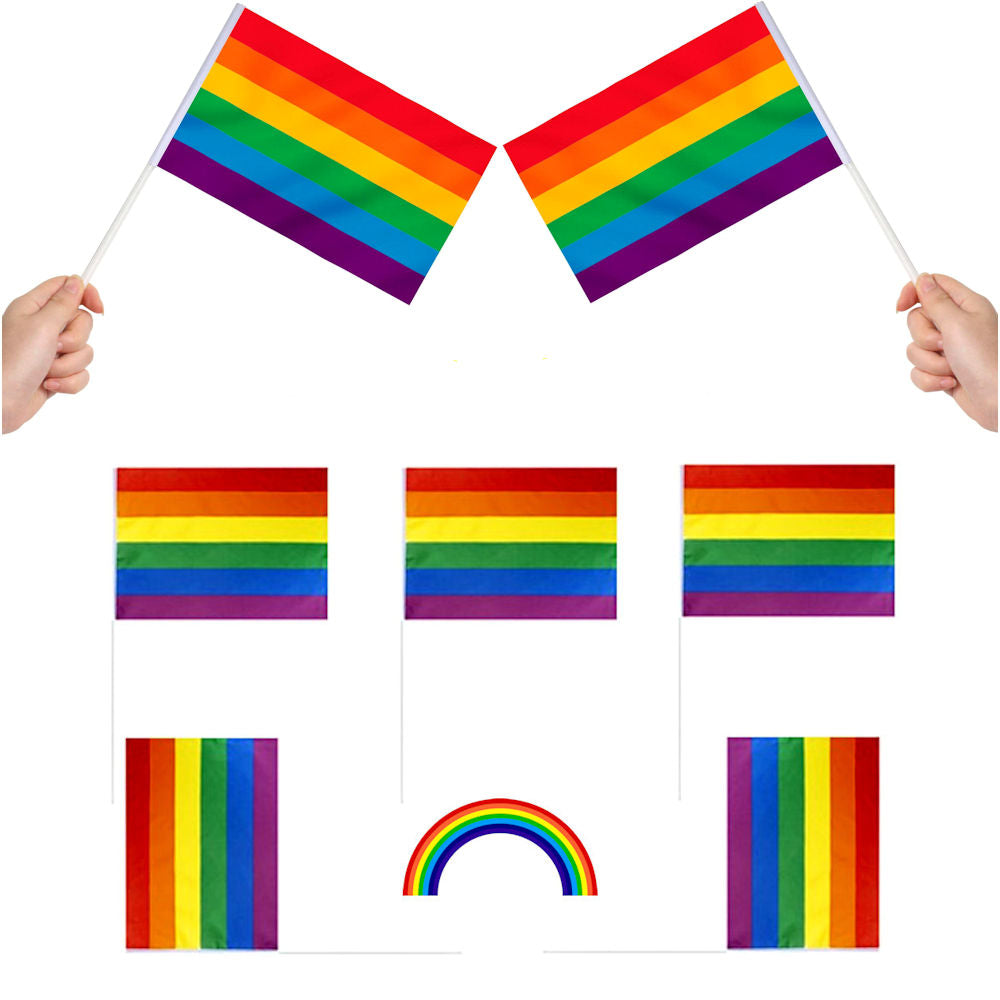 Rainbow Pride Flag With Sticks - 5 Pack 12" x 8" LGBTQ+ Pride Handheld Flags