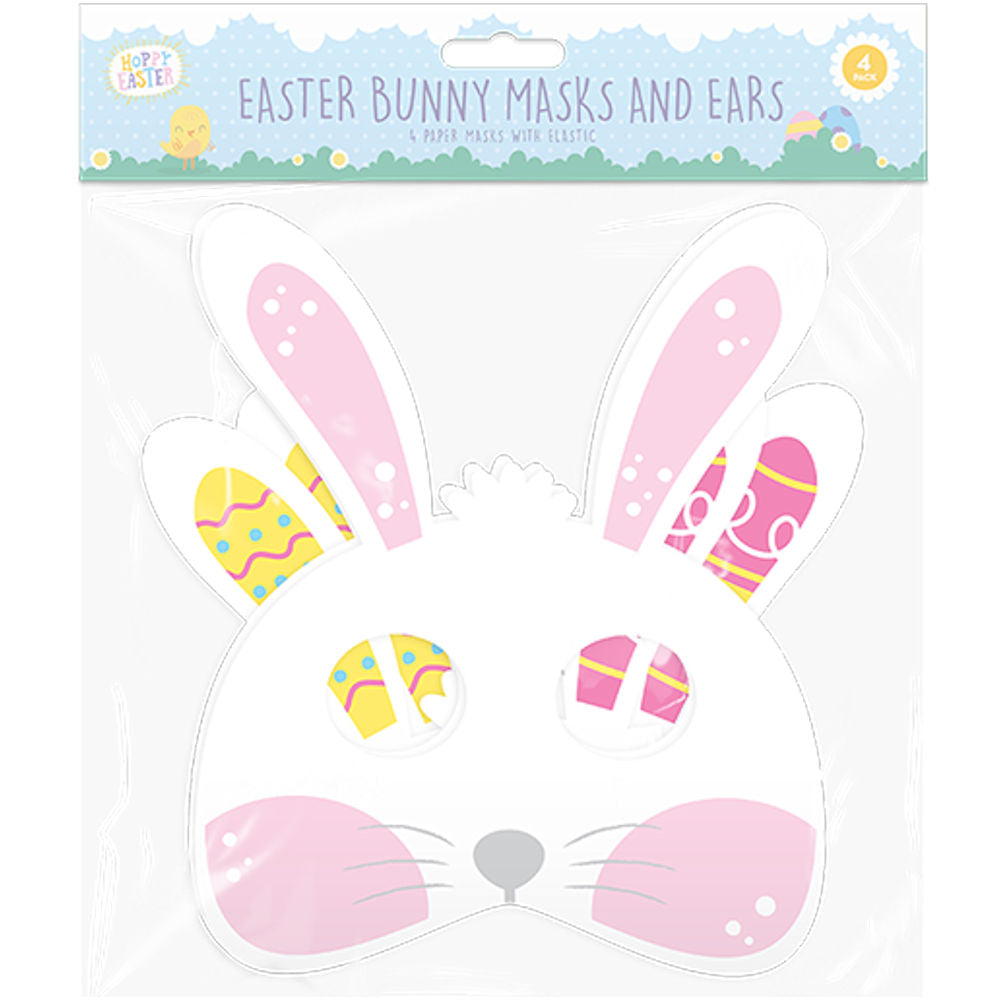 Easter Bunny Paper Mask & Ears 4 Pack - Easter Costume Accessories Kids Dress-Up