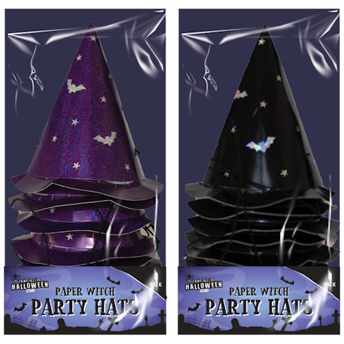 Paper Witch Party Hats - Assorted Halloween Costume Accessory Spooky Festive Haunted House Ghost Vampire