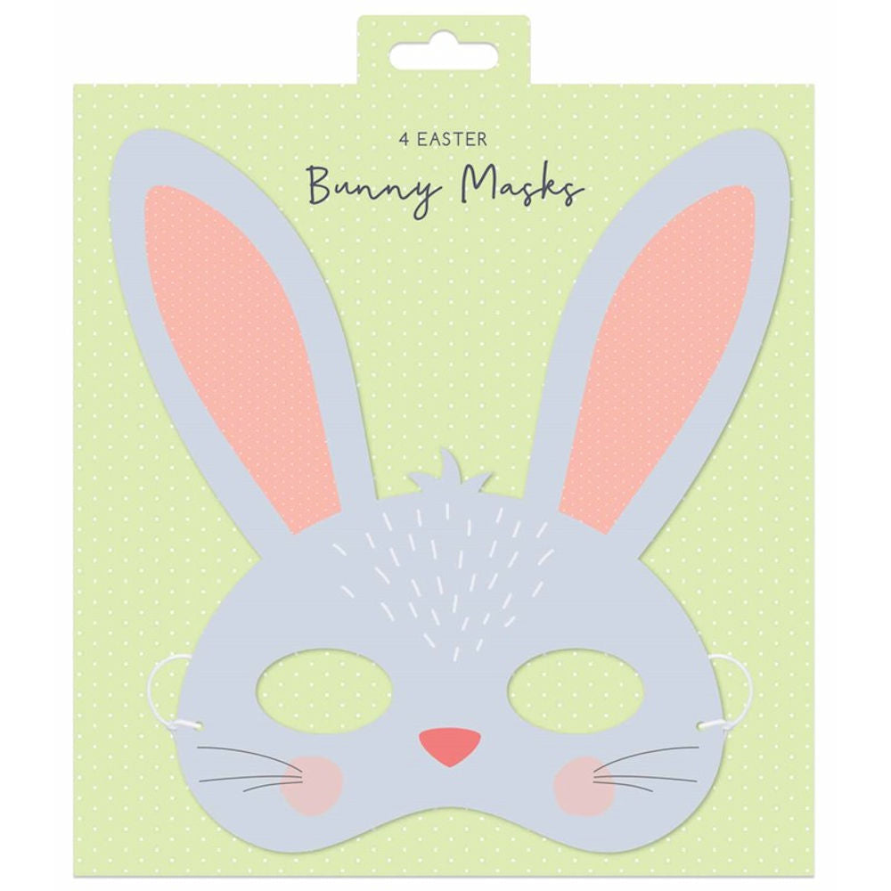 Easter Card Bunny Face Masks - 4 Pack Festive Holiday Craft Supplies Kids Fun Party Wear Decorations