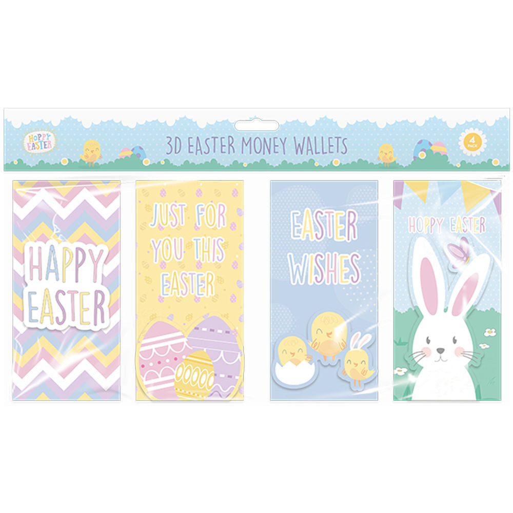 Easter Money Wallets - 4 Pack Gift Card Holder Present Cash Envelope Bunny Chick Rabbit Spring Celebration Event Supply