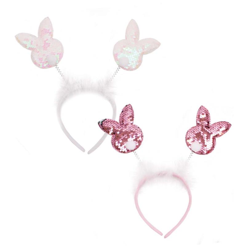 Easter Sequin Bunny Head Boppers - Assorted Fun Holiday Accessory Festive Headband Sparkly Decoration