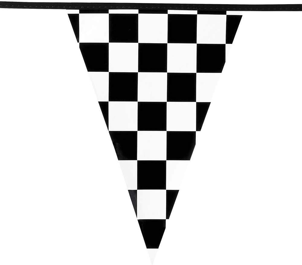 Black & White Chequered 10m Triangle Bunting