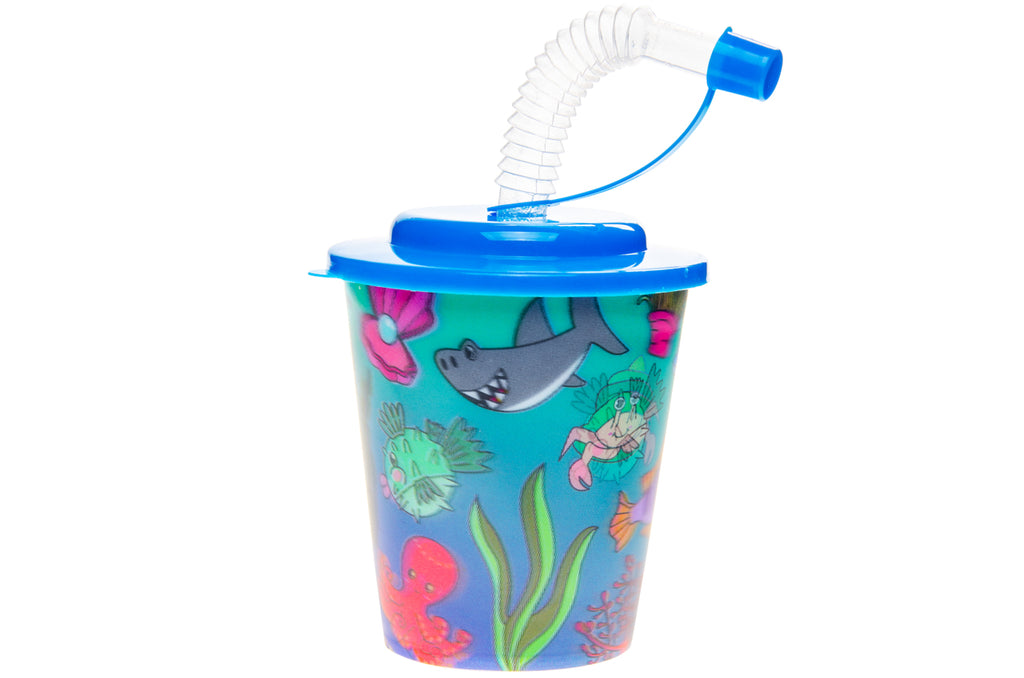 Sea Animal Reusable Plastic 3D Cup & Straw